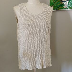 PURE JILL Sleeveless Ribbed Knit Top - Oatmeal, US Medium cotton blend (151)